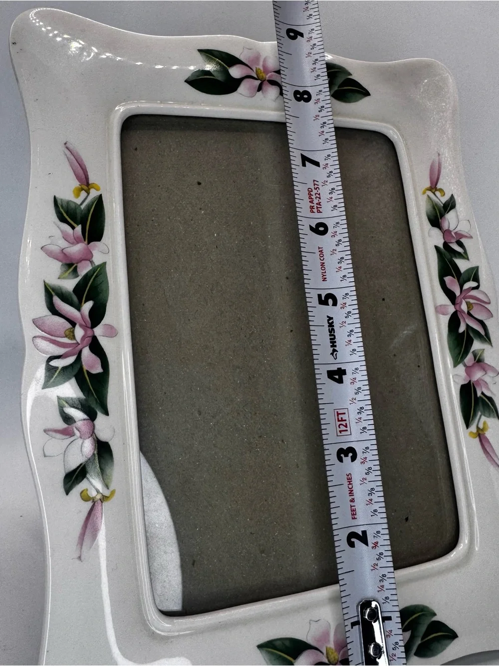 Hand-Painted White Ceramic Floral Picture Frame